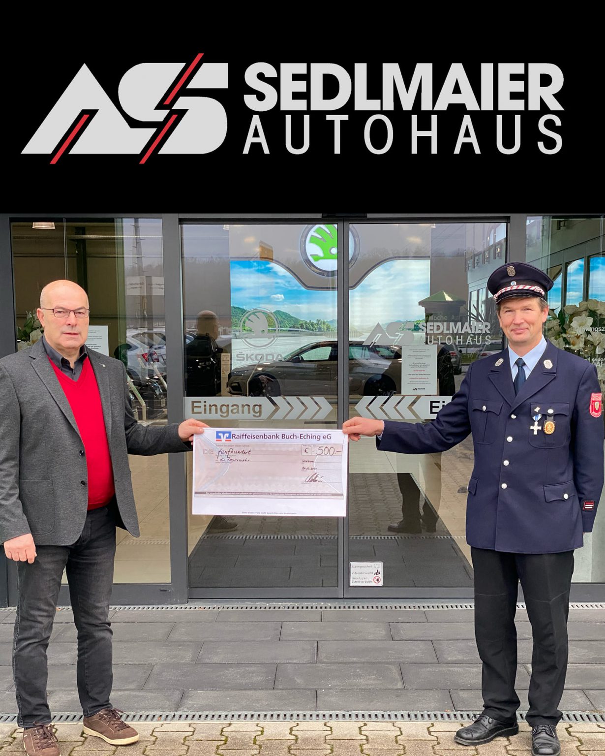 500 € Spende an den Feuerwehrverein vom Autohaus Sedlmaier